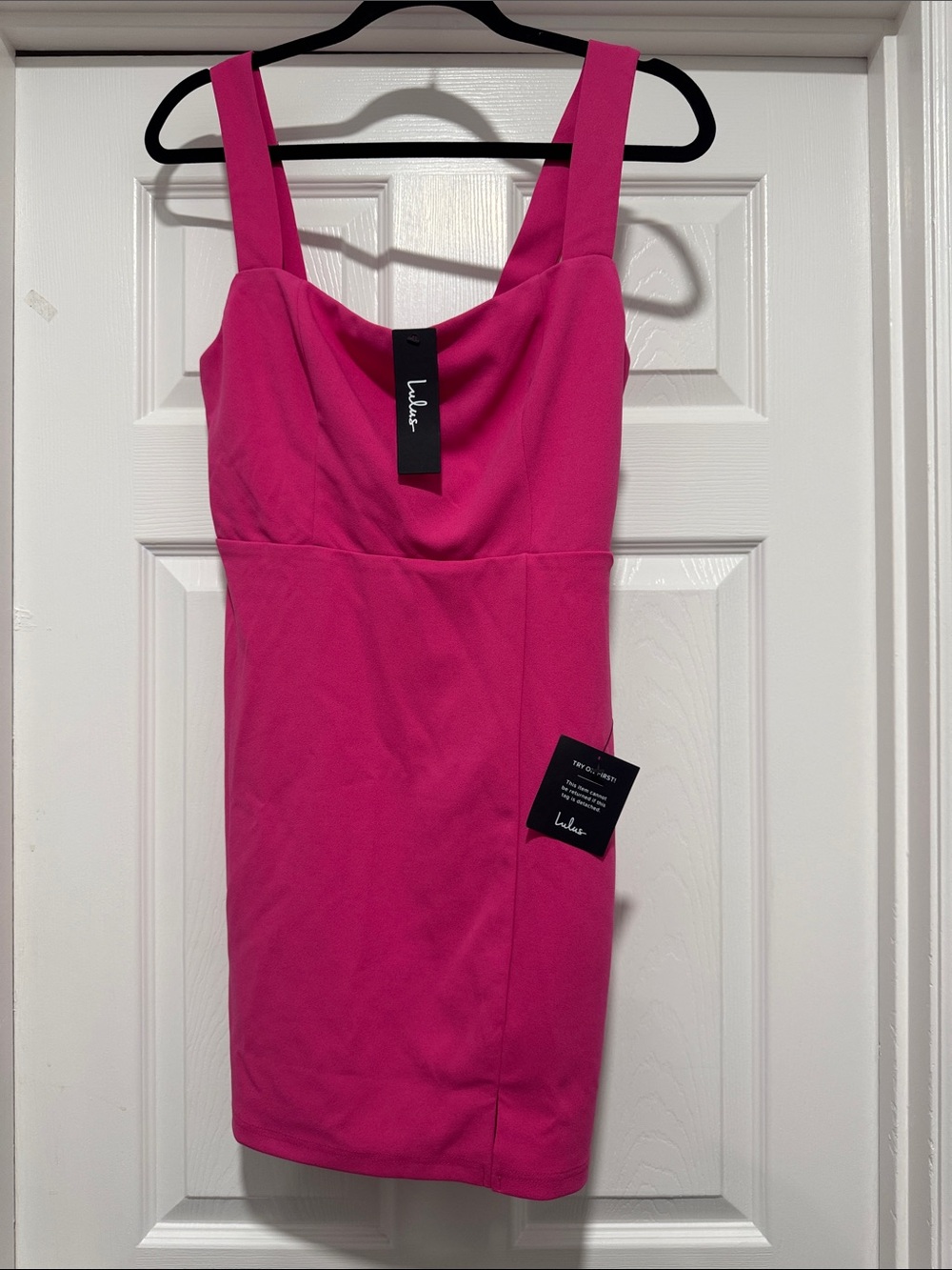 Lulus Social Sensation Hot Pink Square Neck Mini Bodycon Dress - Size M - Picture 5 of 5